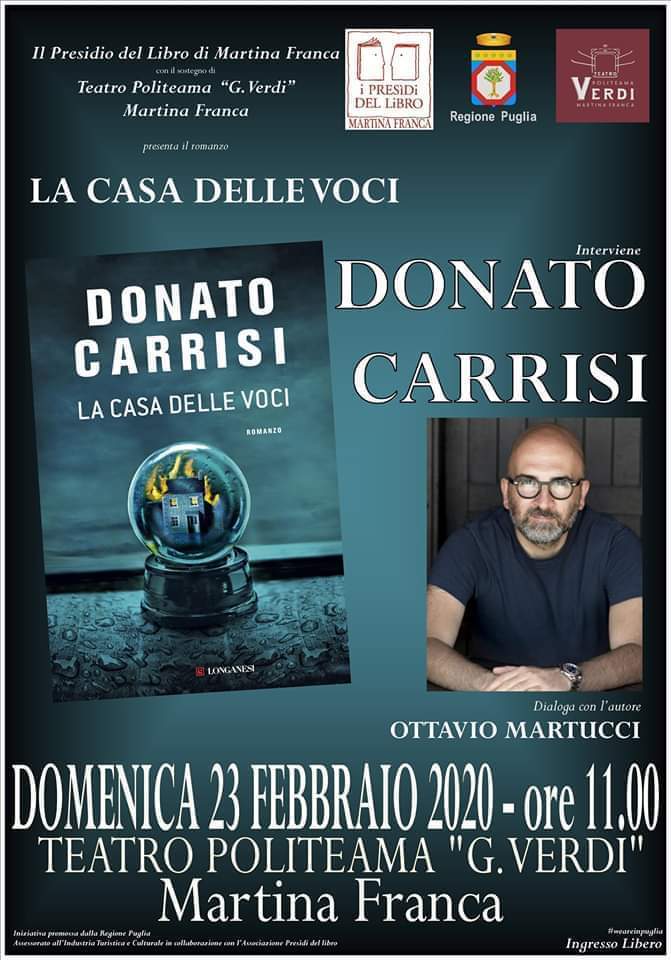 Donato Carrisi presenta “La casa delle voci” il 23 febbraio al Verdi di  Martina Franca